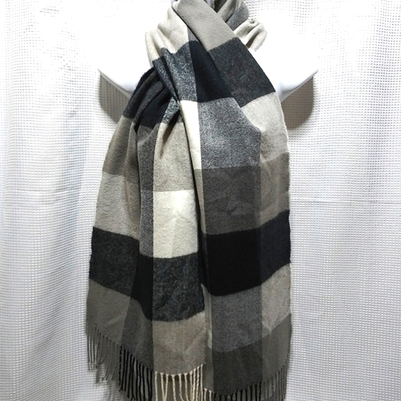 Gray white black plaid SCARF for Fall Winter Men Women Neutral